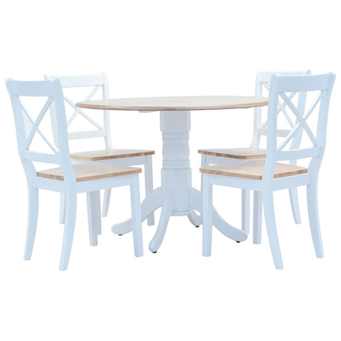Maison Madeleine -  5 Piece Dining Set Solid Rubber Wood White and Brown